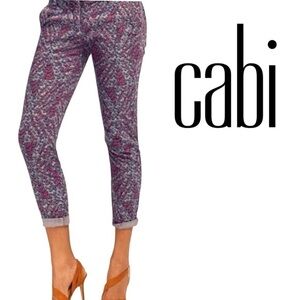 Cabi Palm Beach Print Ankle Pants Jeans Size 8 Gray Blue Red Cotton Stre…